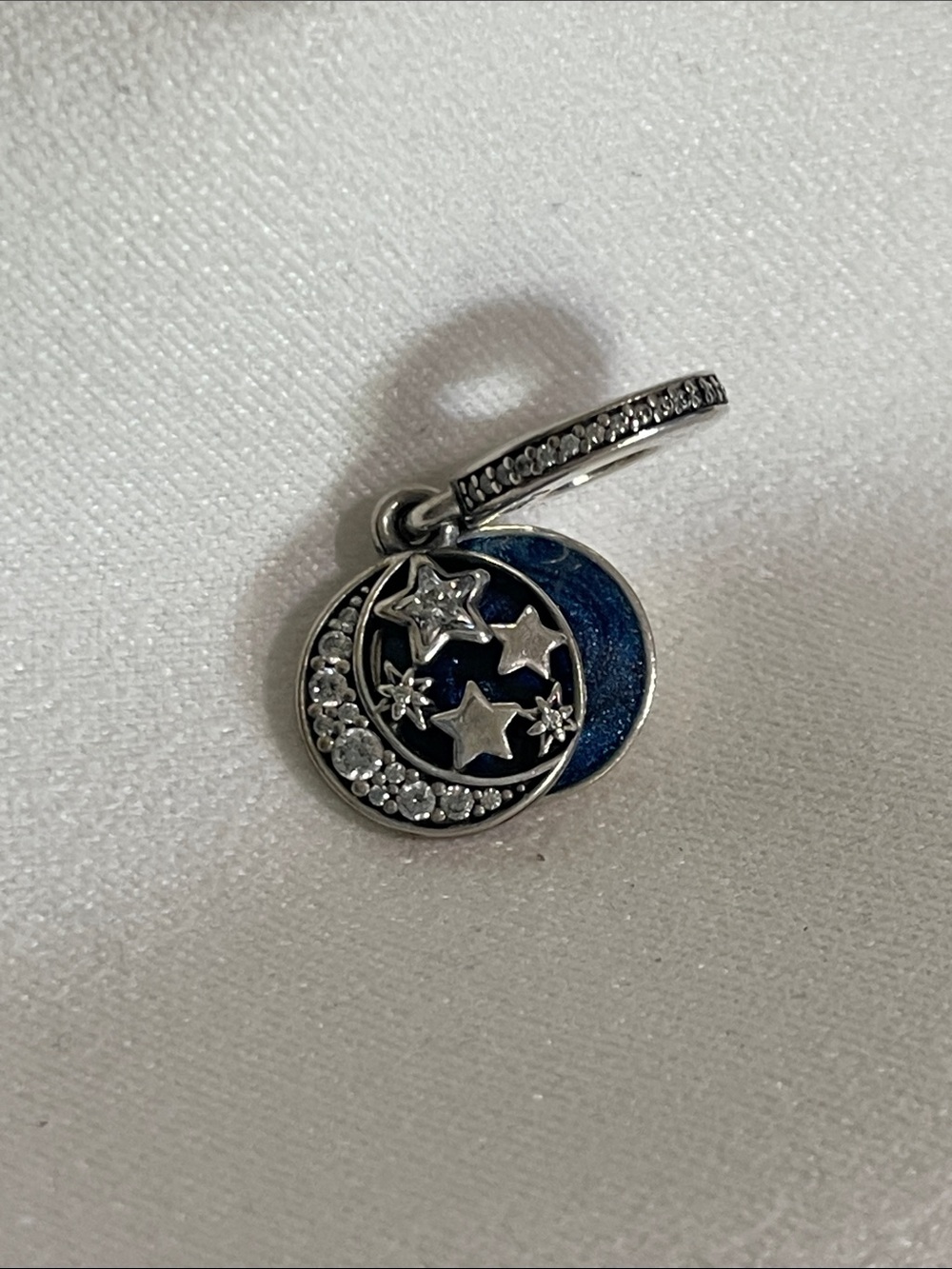 Authentic Pandora 925 Sterling Silver Moon & Stars Blue Enamel Charm - ❤️2 🌕Back